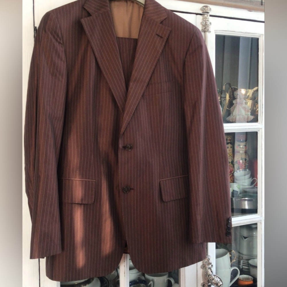 BOSS HUGO BOSS Brown Pinstripe Blazer and Pant Suit, 50